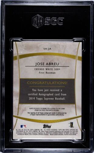 JOSE ABREU 2014 TOPPS SUPREME BASEBALL SA-JA ROOKIE AUTO BLUE /20 Auto 10 SGC 9