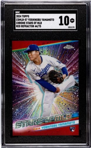 Yoshinobu Yamamoto 2024 Topps Series 2 Chrome Red Stars Of MLB /75 RC SGC 10