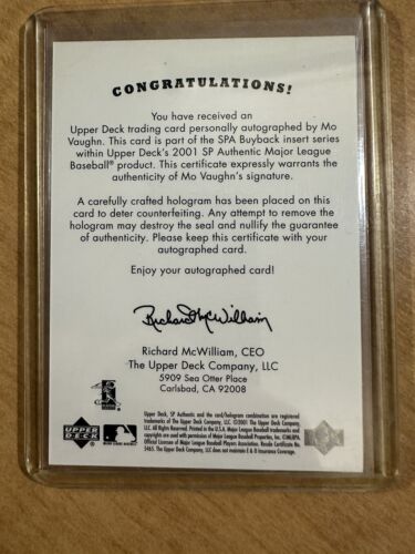 MO VAUGHN 2000 UD SP AUTHENTIC BUYBACK AUTOGRAPH AUTO /309