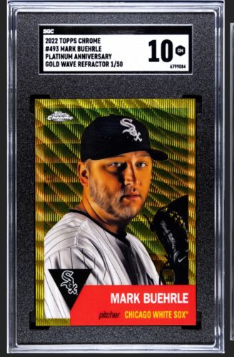 2022 Topps Chrome Mark Buehrle #1 /50 Platinum Anniversary Gold Wave SGC 10