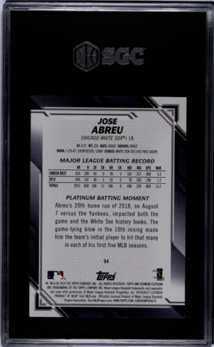 2019 Bowman Platinum Jose Abreu GOLD /50 SGC 9.5 Pop 1