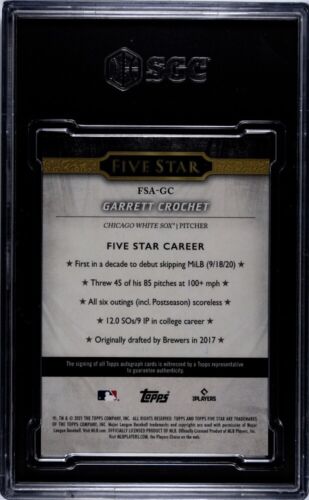 GARRETT CROCHET 2021 Topps Five Star /25 ROOKIE ON CARD Auto / GEM MINT SGC 10