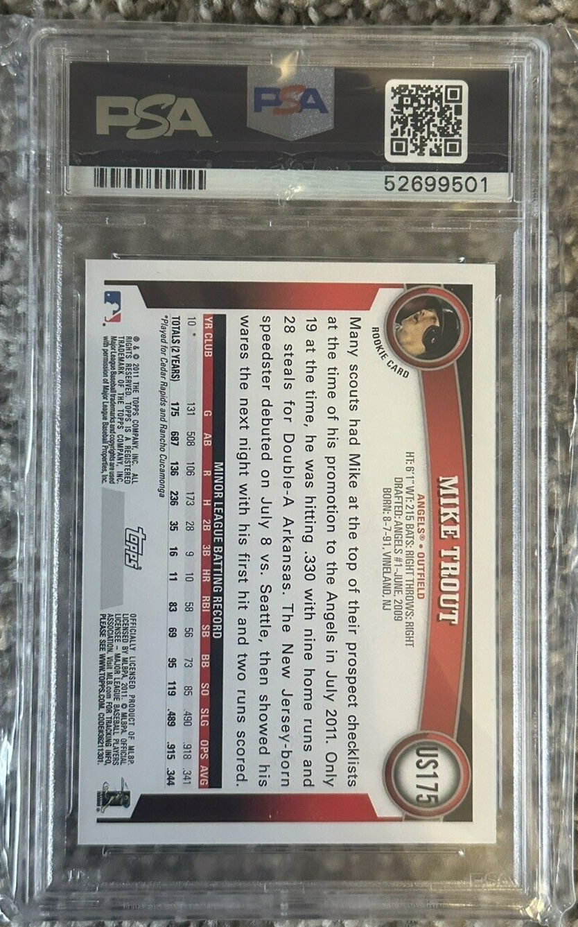 2011 Topps Update Series US175 Mike Trout PSA 9 Rookie Card